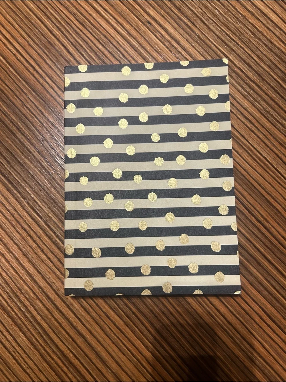 Striped Black and Cream Notebook with Gold Dot Detail